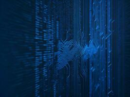 AI generated Blue digital binary data on computer screen background. binary code background . abstract blue background photo