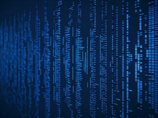 AI generated Blue digital binary data on computer screen background. binary code background . abstract blue background