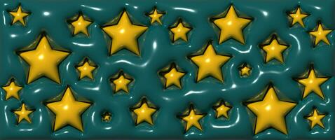 Abstract green background yellow with stars, inflated shapes. 3d rendering illustration photo