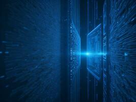 AI generated Blue digital binary data on computer screen background. binary code background . abstract blue background photo