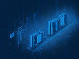 AI generated Blue digital binary data on computer screen background. binary code background . abstract blue background photo