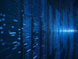 AI generated Blue digital binary data on computer screen background. binary code background . abstract blue background photo