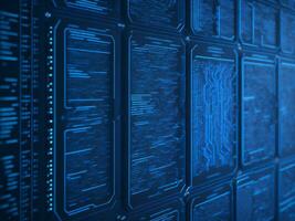 AI generated Blue digital binary data on computer screen background. binary code background . abstract blue background photo