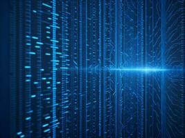 AI generated Blue digital binary data on computer screen background. binary code background . abstract blue background photo