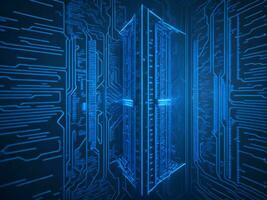 AI generated Blue digital binary data on computer screen background. binary code background . abstract blue background photo