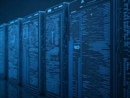 AI generated Blue digital binary data on computer screen background. binary code background . abstract blue background photo