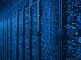 AI generated Blue digital binary data on computer screen background. binary code background . abstract blue background photo