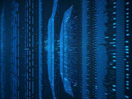 AI generated Blue digital binary data on computer screen background. binary code background . abstract blue background photo
