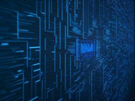 AI generated Blue digital binary data on computer screen background. binary code background . abstract blue background photo