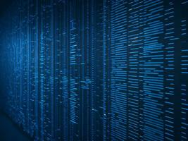 AI generated Blue digital binary data on computer screen background. binary code background . abstract blue background photo