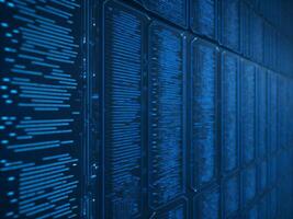 AI generated Blue digital binary data on computer screen background. binary code background . abstract blue background photo