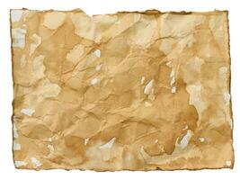 Crumpled white sheet of drenched coffee, white isolated background photo