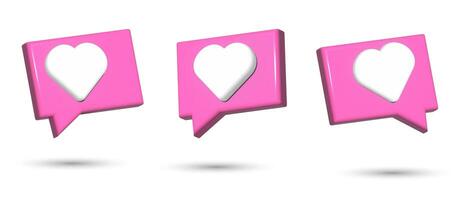 Virtual pink icon with white heart for social network, like notification. 3D rendering illustration photo