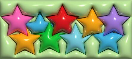 Abstract green background with stars, inflated shapes. 3d rendering illustration photo