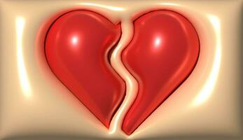 Red broken heart on beige background photo