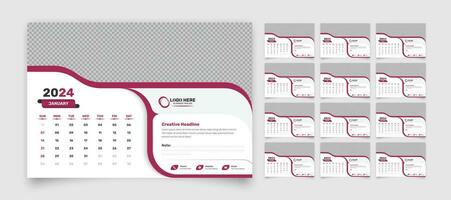 Corporate modern desk calendar template for the year 2024, Day start from Sunday vector