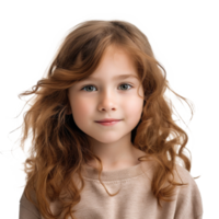 ai généré portrait de peu fille isolé sur transparent Contexte. mignonne enfant à la recherche à caméra png