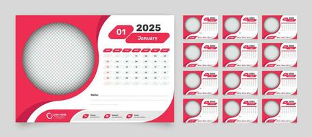 Simple abstract office desk calendar template design for the year 2025, Day start from Sunday vector