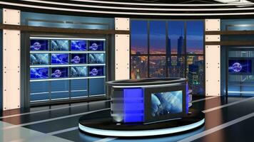 Virtual TV Studio Set. Green screen background. 3d Rendering photo