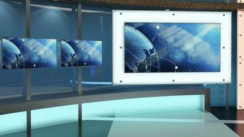 Virtual TV Studio Set. Green screen background. 3d Rendering photo