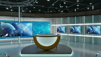 Virtual TV Studio Set. Green screen background. 3d Rendering photo