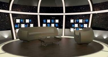 virtual televisión estudio colocar. verde pantalla antecedentes. 3d representación foto