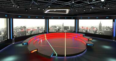 Virtual TV Studio Set. Green screen background. 3d Rendering photo