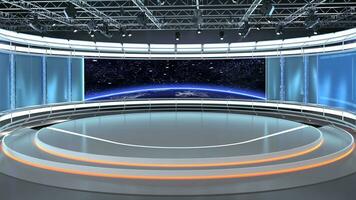Virtual TV Studio Set. Green screen background. 3d Rendering photo