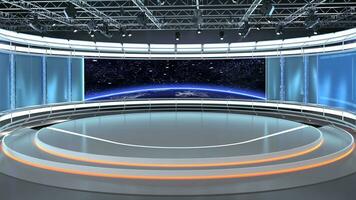 Virtual TV Studio Set. Green screen background. 3d Rendering photo