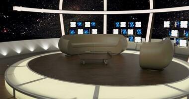 Virtual TV Studio Set. Green screen background. 3d Rendering photo