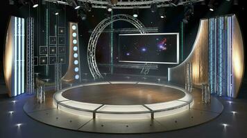 Virtual TV Studio Set. Green screen background. 3d Rendering photo