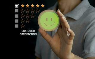 Users rate their service experience on the online application for a customer satisfaction survey concept photo