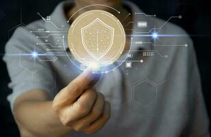 cybersecurity concept, user privacy security and encryption, secure internet access Future technology and cybernetics, screen padlock. photo