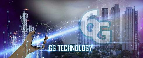 concepto de red 6g, red de nueva era de internet móvil de alta velocidad, concepto de negocio, internet y red de tecnología moderna foto