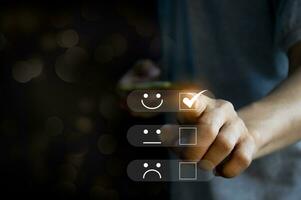 Users rate their service experience on the online application for a customer satisfaction survey concept photo