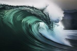 AI generated Extreme close up of thrashing emerald ocean waves. AI Generated photo