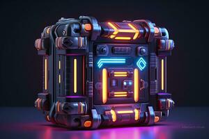 AI generated Modern and Futuristic Neon Digital Gaming Chest in Cartoon Pixar 3D Blender Style. AI Generative photo