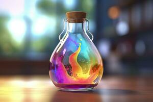 AI generated Close Up of a Science Beaker Filled with Multi Colored Liquids. AI Generative photo