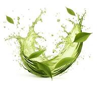 AI generated Green herbal tea wave splash with leaves flow. AI Generated photo