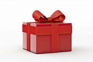 AI generated Gift box with red ribbon isolated on white background. AI Generated photo