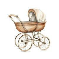 AI generated Watercolor Baby carriage Clipart on white background. AI Generated photo