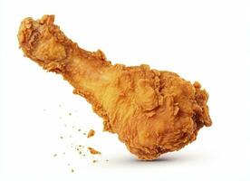 AI generated Fried chicken leg falling in the air isolated on a white background. AI Generated. photo