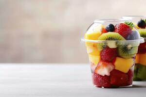 AI generated Fresh fruit salad to go with copy space. AI Generated photo