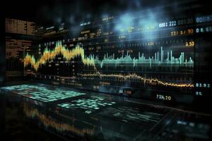 AI generated Digitally Generated Currency and Exchange Stock Chart for Finance and Economy Based Computer Software and Coding Display. AI Generated photo