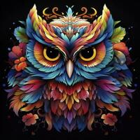 AI generated Multicolored mandala owl coloring page for adults. AI Generated photo