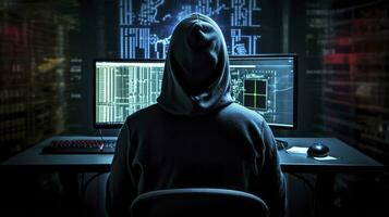 ai generado hacker un vislumbrar dentro el mundo de ciber conspiraciones. ai generado foto