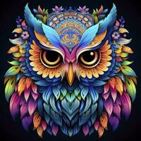 AI generated Multicolored mandala owl coloring page for adults. AI Generated photo