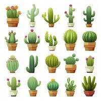 ai generado el cactus conjunto en blanco antecedentes. clipart ilustraciones. ai generado foto