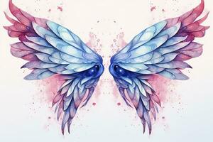 AI generated Beautiful magic watercolor blue pink wings. AI Generated photo