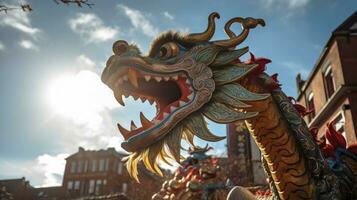 AI generated Chinese Dragon under a bright sky. AI Generated photo